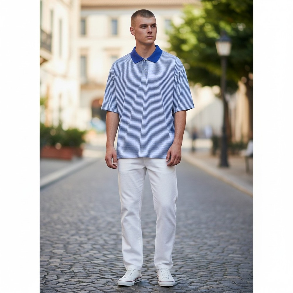 Polo Golf Ralph Lauren Mens XL Blue White Striped Pima Cotton Polo Shirt